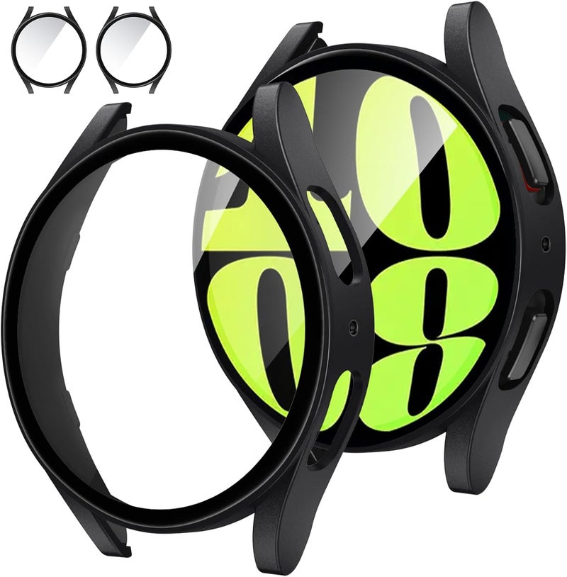 Tensea [2Pack] for Samsung Galaxy Watch 6 2023 Screen Protector Case 40mm Accessories, Protective Face Cover for 40 mm, Hard Bumper Built-in Tempered Glass Film for Women Men (40mm, Matte Black) - Image 1